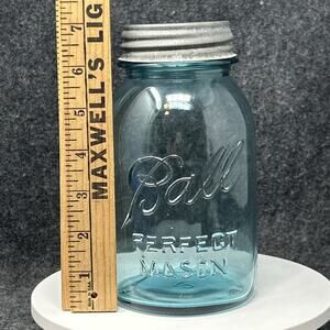 Vintage Ball Perfect Mason Jar Blue Canning Oxidated Metal Lid Collectible Decor